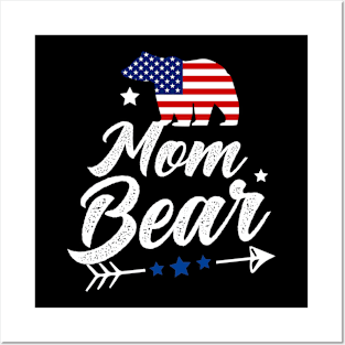 Mom Bear Patriotic Flag Matching 4th Of July Posters and Art